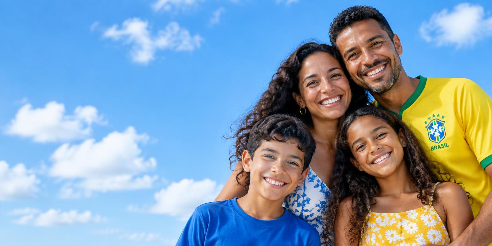 Família sorrindo ao ar livre